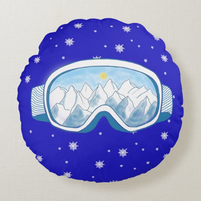 Ski Goggles Snowflake Dance  Round Pillow (Front)