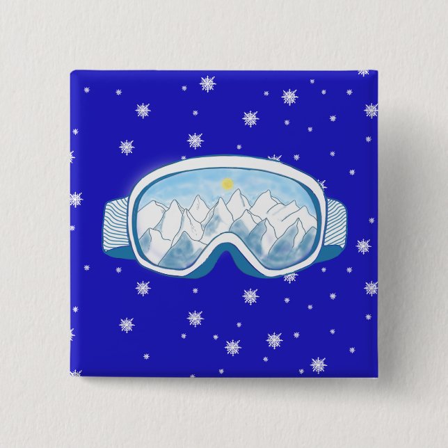 Ski Goggles with mountain reflection Button (Front)