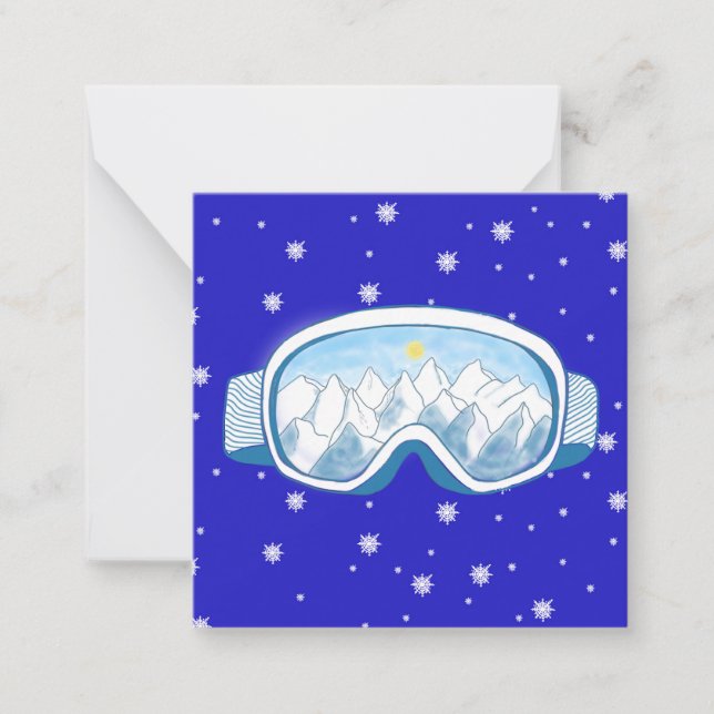Ski Goggles with mountain reflection Note Card (Front)