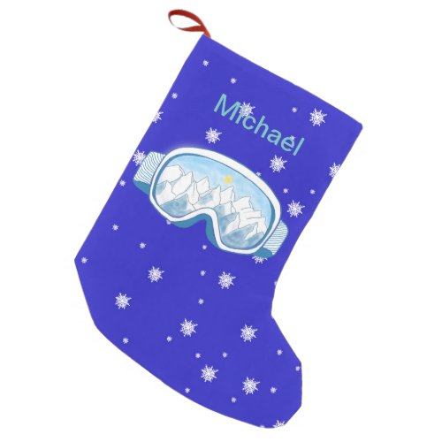 Ski Goggles with mountain reflection personalized Small Christmas Stocking