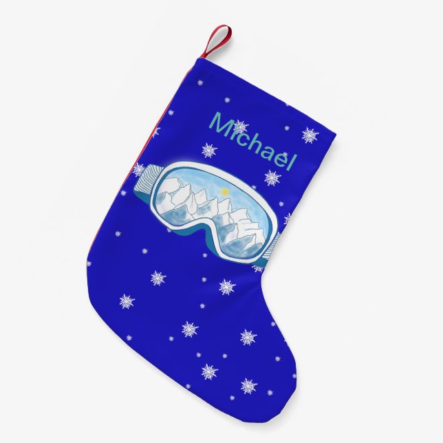 Ski Goggles with mountain reflection personalized Small Christmas Stocking (Front (Hanging))