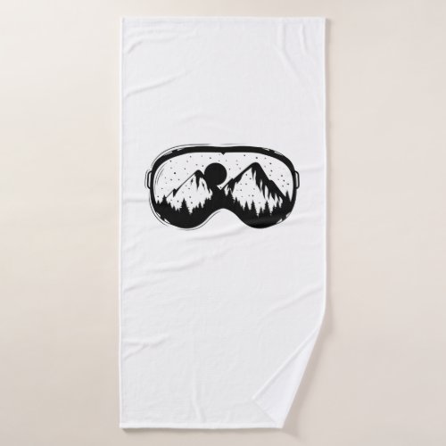 Ski goggles with mountains in winter bath towel