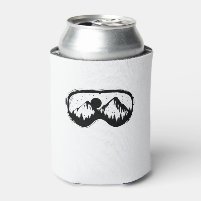 Ski goggles with mountains in winter can cooler (Can Front)