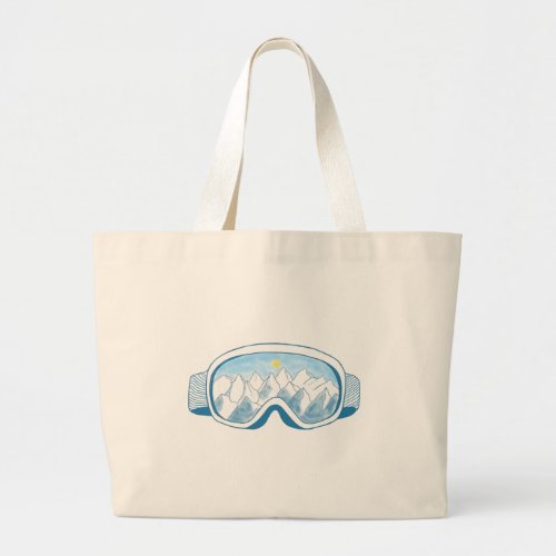 Ski Goggles With Reflection of Mountains   Large Tote Bag