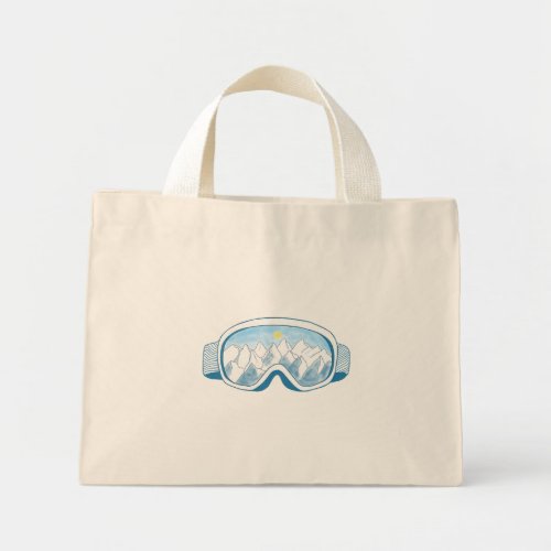 Ski Goggles With Reflection of Mountains   Mini Tote Bag