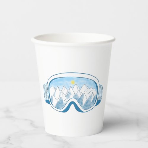Ski Goggles With Reflection of Mountains   Paper Cups