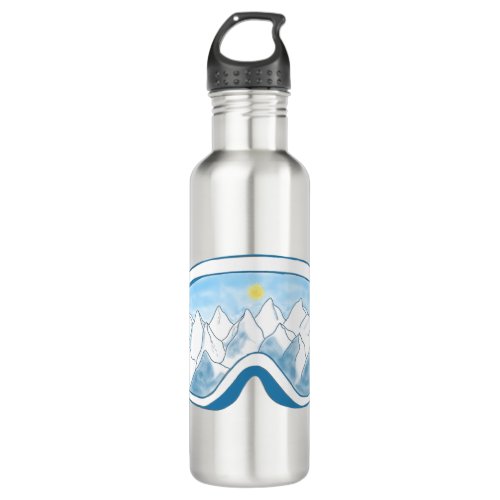 Ski Goggles With Reflection of Mountains Stainless Steel Water Bottle