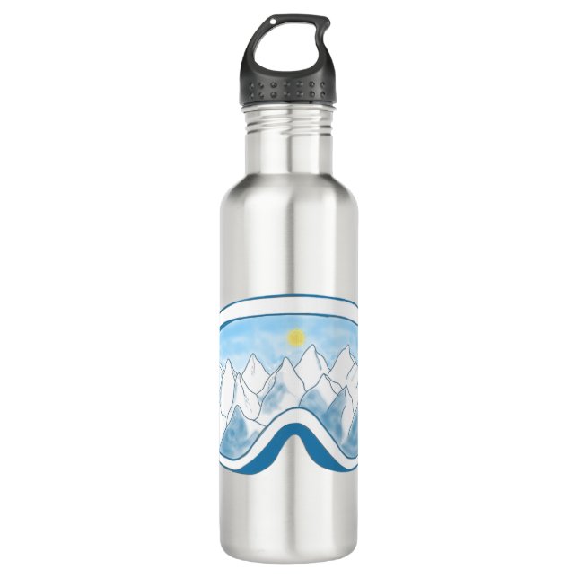 Ski Goggles With Reflection of Mountains Stainless Steel Water Bottle (Front)