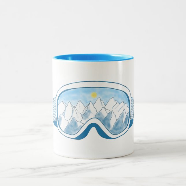 Ski Goggles With Reflection of Mountains Two-Tone Coffee Mug (Center)