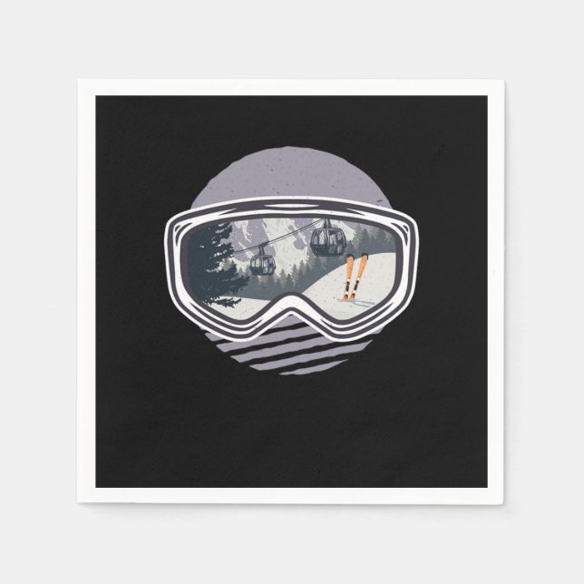 Ski Googles Lift Skier Skiing Winter Sports Gift Napkins (Front)
