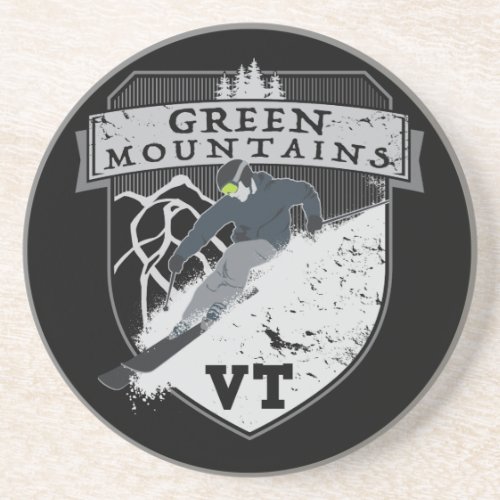 Ski Green Mountains VT Sandstone Coaster