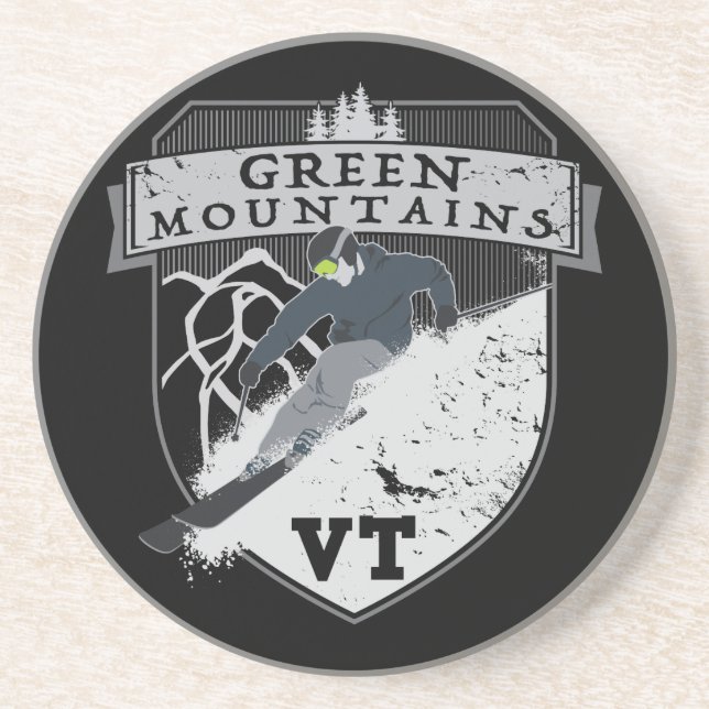 Ski Green Mountains, VT Sandstone Coaster (Front)