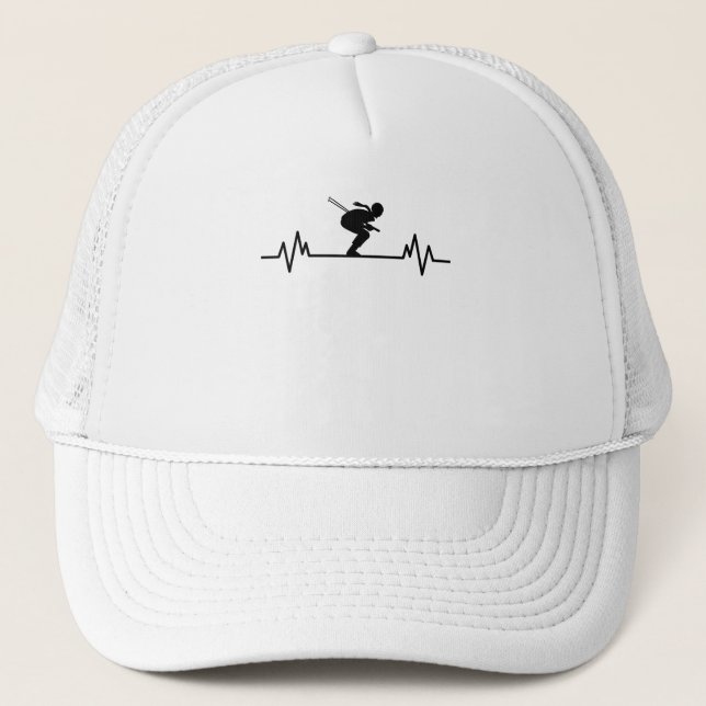 Ski Heartbeat Skiing Fun Winter Sports Slopes Gift Trucker Hat (Front)