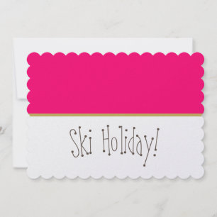SKI HOLIDAY Fun Text Bright Pink White Color Block Card