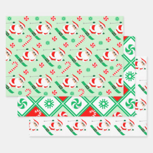 Ski Holiday Santa Skiing Gift Wrapping Paper Sheets