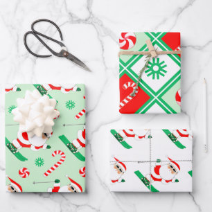 Ski Holiday Santa Skiing Gift Wrapping Paper Sheets