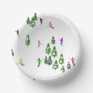 Ski Holiday Skiers Illustration Paper Bowls