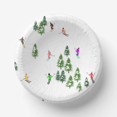 Ski Holiday  Skiers Illustration Paper Bowls