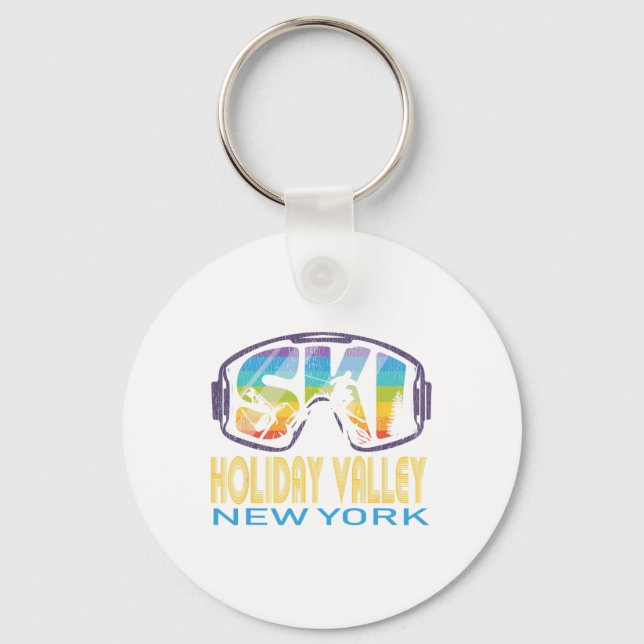 Ski Holiday Valley New York Skiing Vacation  Keychain (Front)