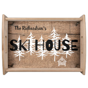 Ski House Rustic Wood Serving Tray