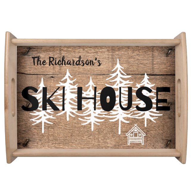 Ski House Rustic Wood Serving Tray (Front)