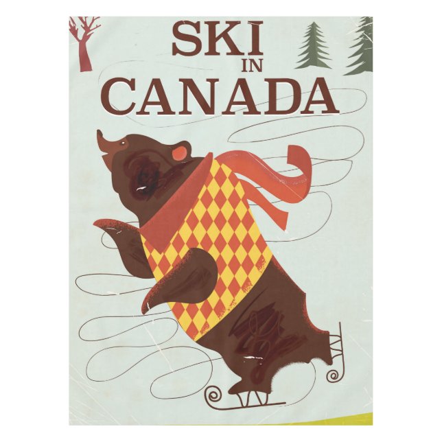 Ski in Canada vintage travel poster Tablecloth (Front)