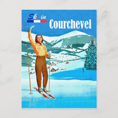 Ski in Courchevel woman on ski France Postcard