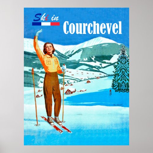 Ski in Courchevel woman on ski France Poster