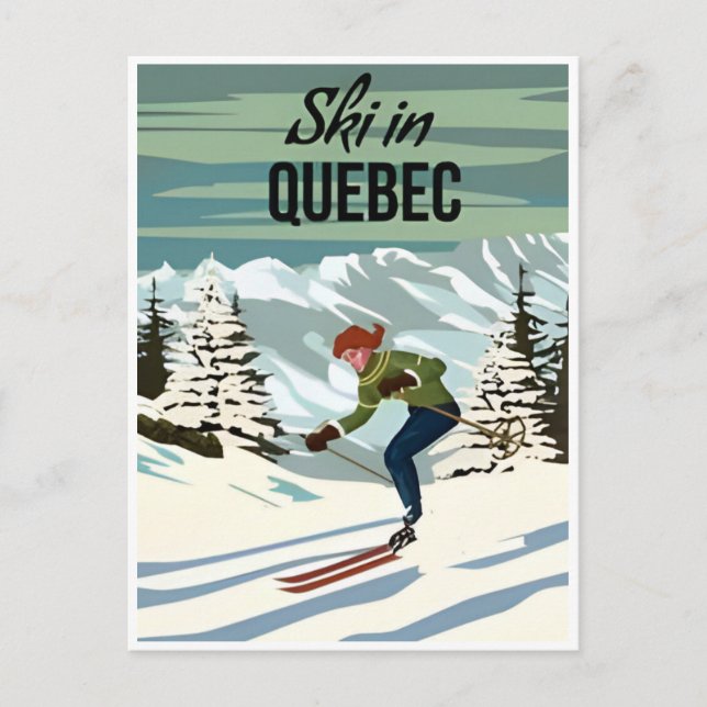 ski in Quebec Canada Vintage Travel illustration  Postcard (Front)