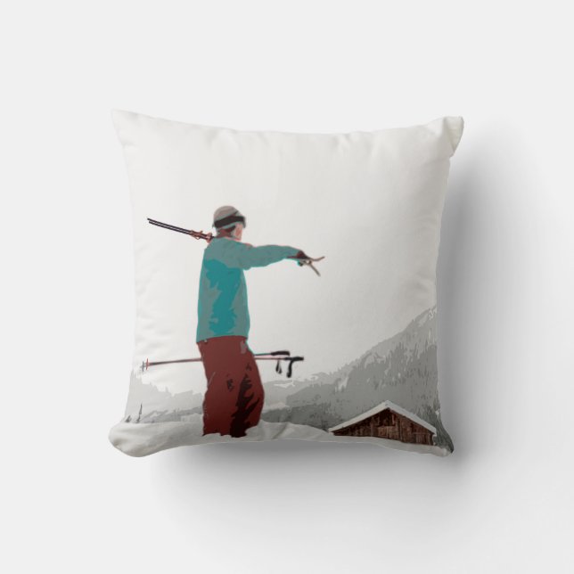 Ski In Ski Out Lodge Throw Pillow (Front)