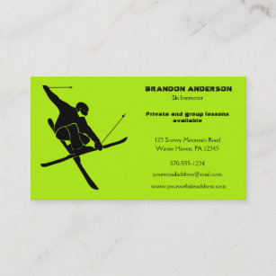 Ski Instructor, Skiing Lessons, Skiers Rentals Business Card