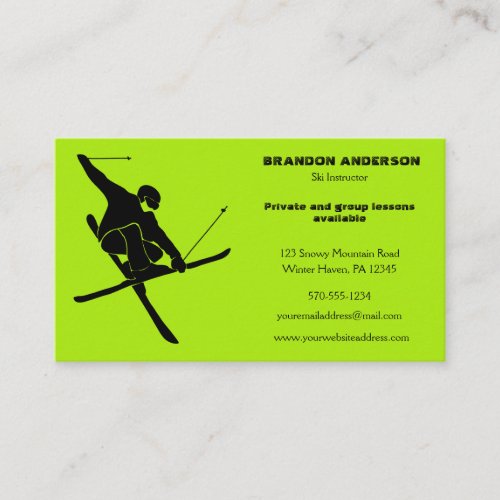Ski Instructor Skiing Lessons Skiers Rentals Business Card