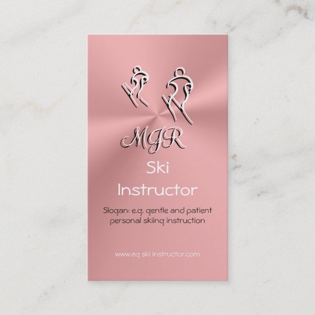 Ski Instructor with stylized skiers logo Business Card (Front)