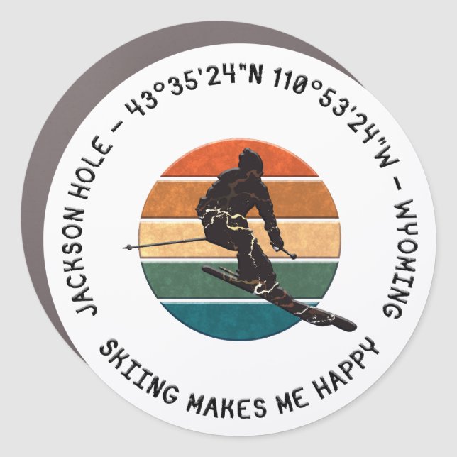 Ski Jackson Hole, Wyoming - Man Skier, Black Text Car Magnet (Front)