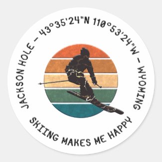 Ski Jackson Hole, Wyoming - Man Skier, Black Text