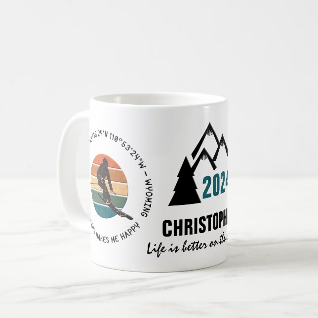 Ski Jackson Hole, Wyoming - Man Skier, Black Text Coffee Mug (Front Left)