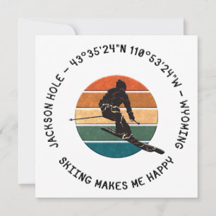 Ski Jackson Hole, Wyoming - Man Skier, Black Text Holiday Card