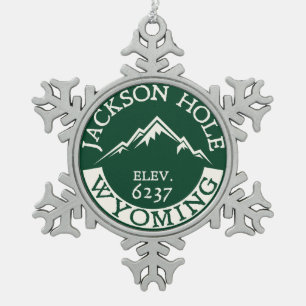 Ski Jackson Hole Wyoming Skiing Snowflake Pewter Christmas Ornament