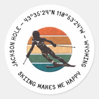 Ski Jackson Hole, Wyoming - Woman Skier Black Text