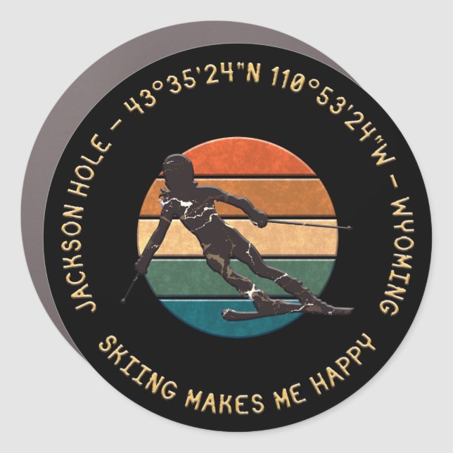 Ski Jackson Hole, Wyoming - Woman Skier On Black Car Magnet (Front)