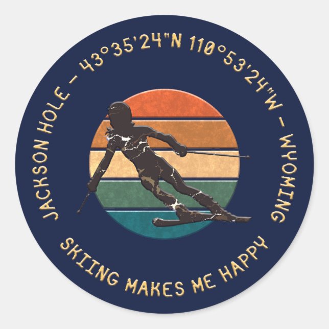 Ski Jackson Hole, Wyoming - Woman Skier On Dark Classic Round Sticker (Front)