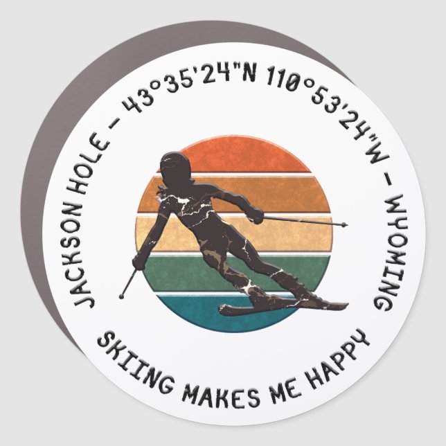 Ski Jackson Hole, Wyoming - Woman Skier Silhouette Car Magnet (Front)
