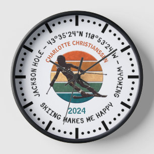 Ski Jackson Hole, Wyoming - Woman Skier Silhouette Clock