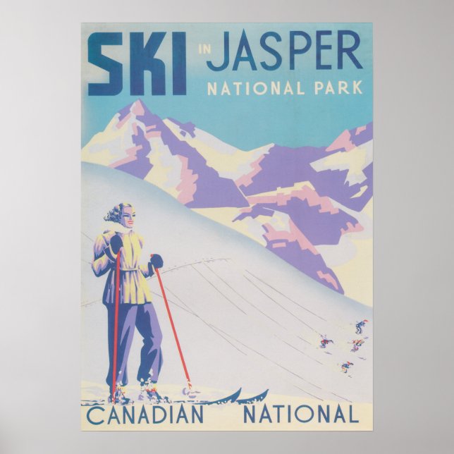 Ski Jasper Canada Retro Vintage Ski Poster (Front)