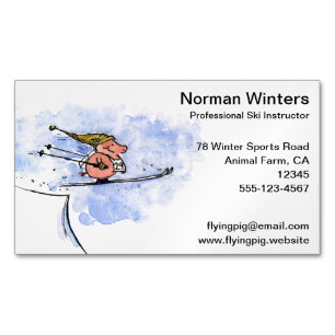 Ski Jump Pig Business Card Magnet