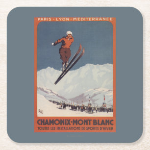 Ski Jump - PLM Olympic Promo Poster Square Paper Coaster