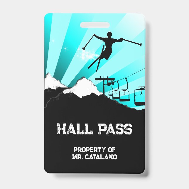ski jump Teacher Hall Pass  Badge (Front)
