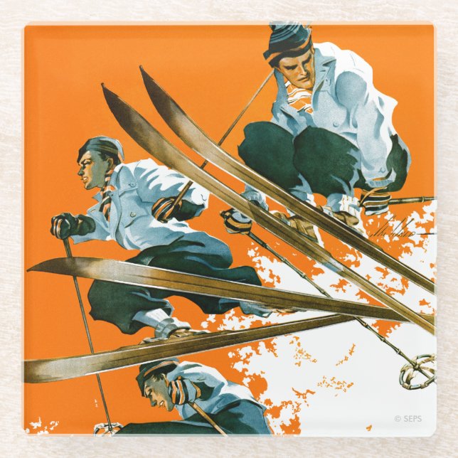 Ski Jumpers by Ski Weld Glass Coaster (Front)