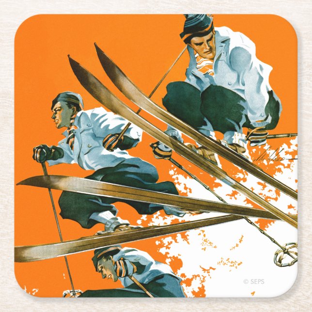 Ski Jumpers by Ski Weld Square Paper Coaster (Front)