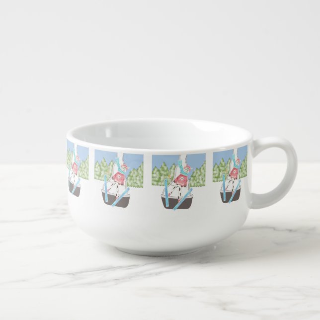 Ski jumping cow kid soup bowl (Left)